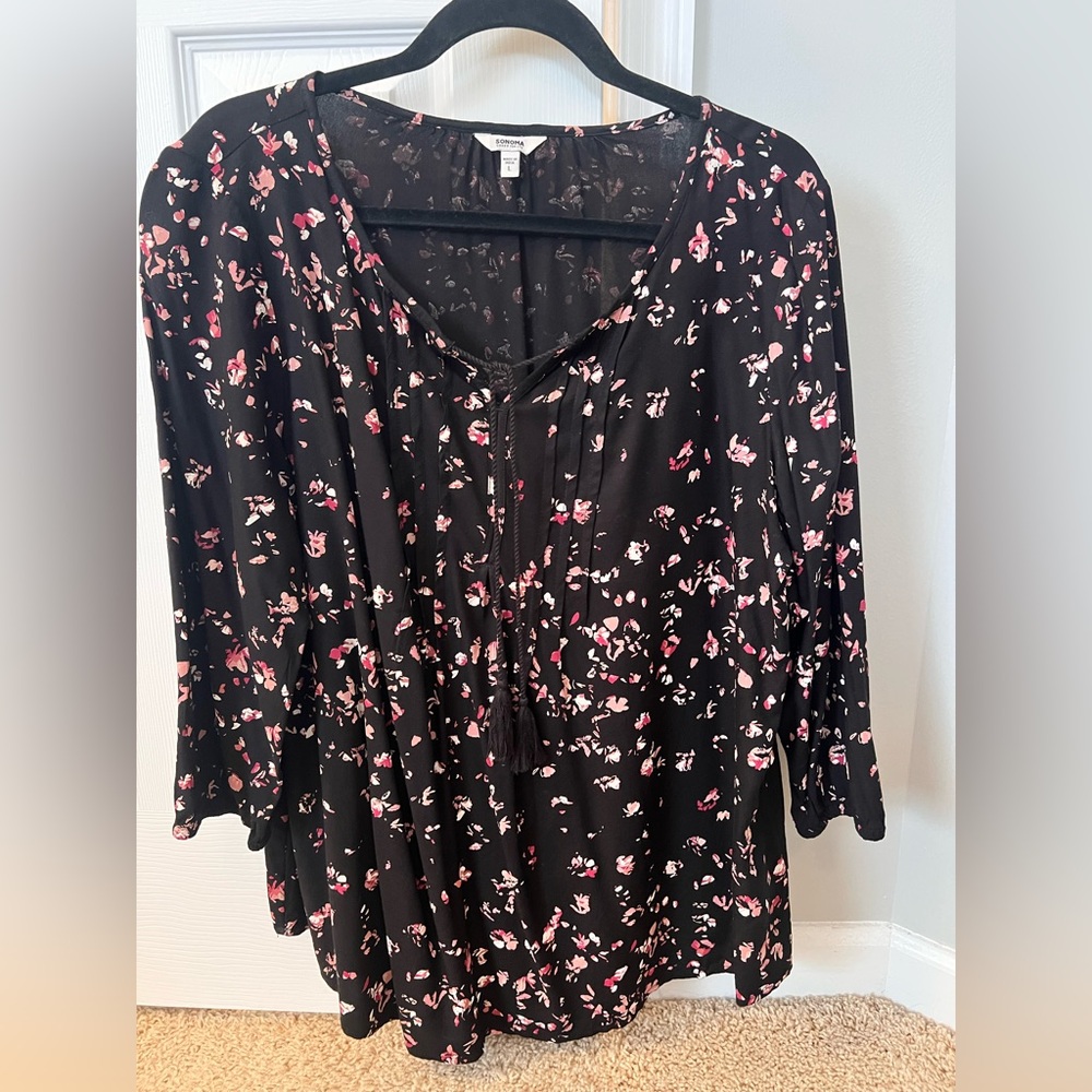 Sonoma Black Peasant Blouse Size Large